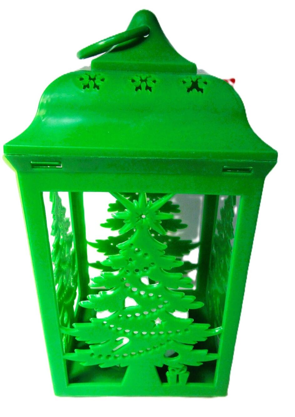 Green LED Christmas Lantern Flickering Light Snowflake & Tree Cutouts 6 inches